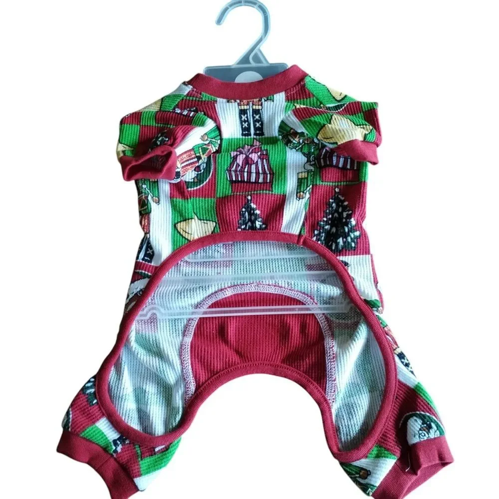 Buc-ee's Christmas Dog‎ Outfit Jumpsuit One Piece Pajamas Waffle Knit Small